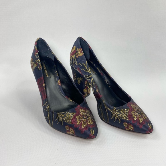 ANTONIO MELANI VALO JACQUARD NAVY BLOCK HEELS - Picture 2 of 7